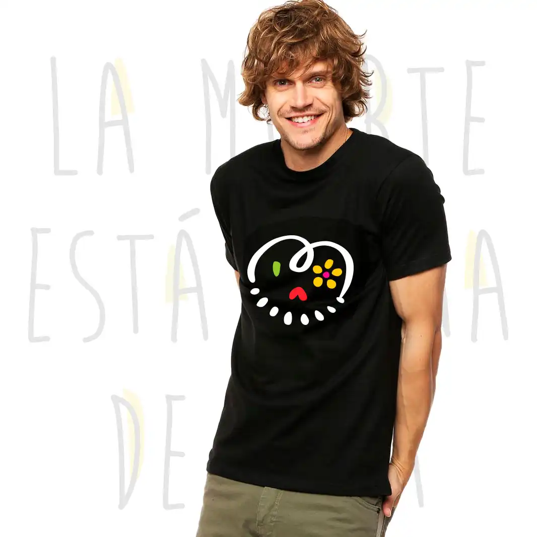 Camiseta negra Viva Muerte estampada en colores